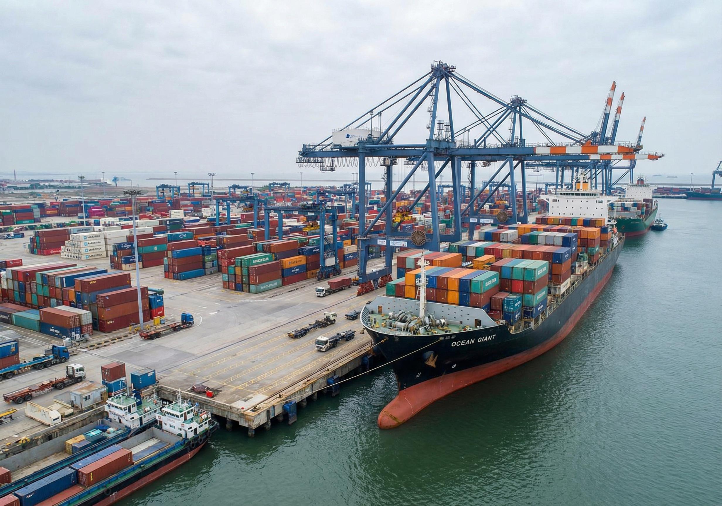 Container ship and port maritime logistics